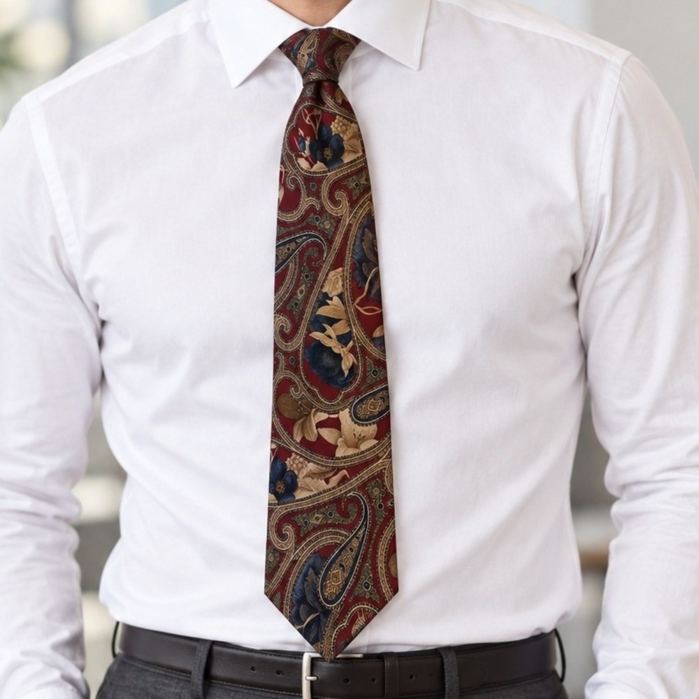 Bert Pulitzer OS Necktie Silk Paisley Floral Burgundy Red Classic Professional